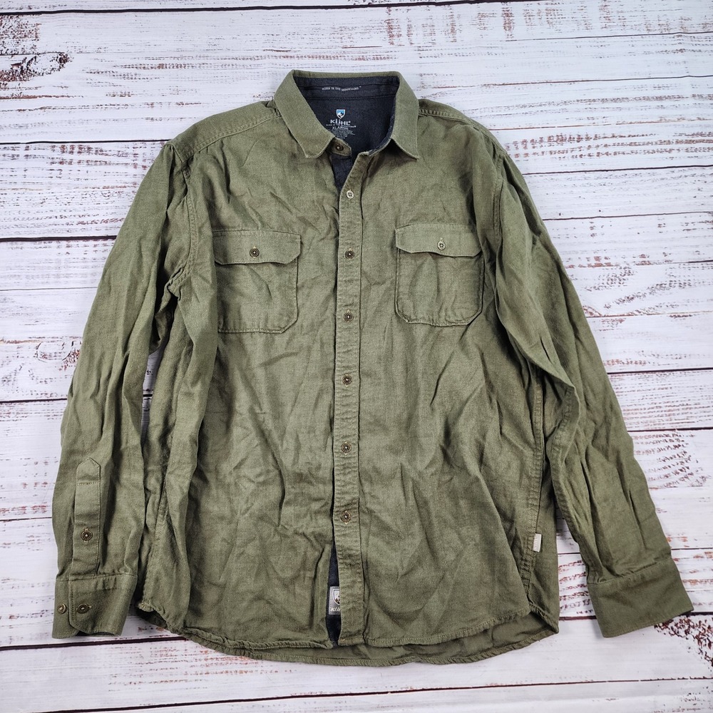 Kuhl Descendr Flannel Shirt Mens XL Olive Green Button Long Sleeve Cotton 7244
